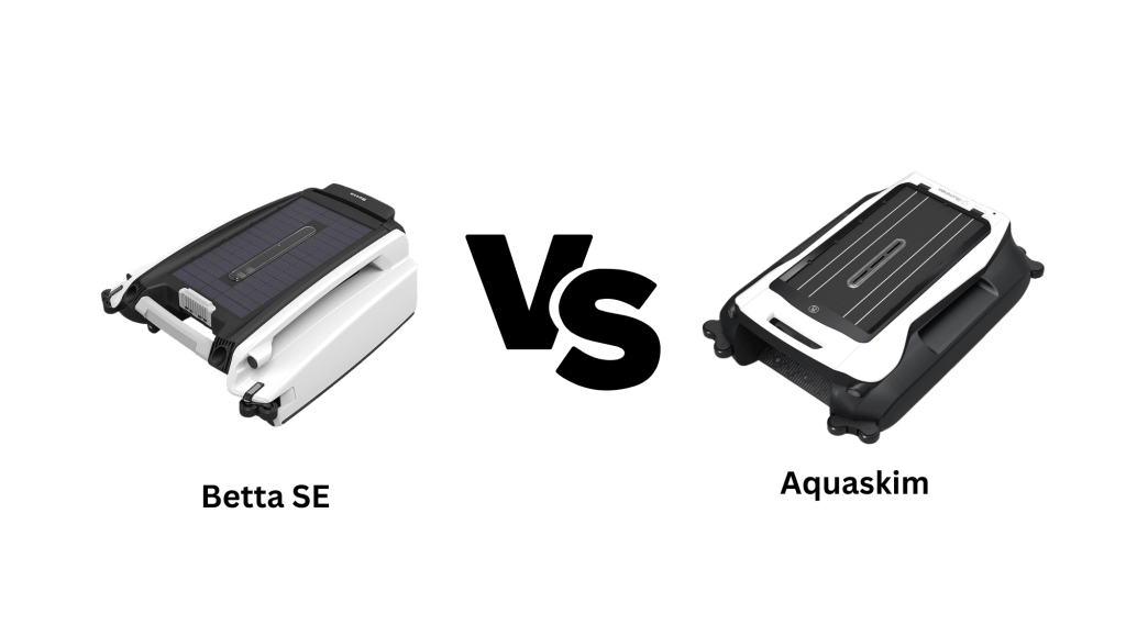 image showing the betta se surface cleaner and the aquaskim surface skimmer side by side with a VS symbol in between them on a white transparent background.